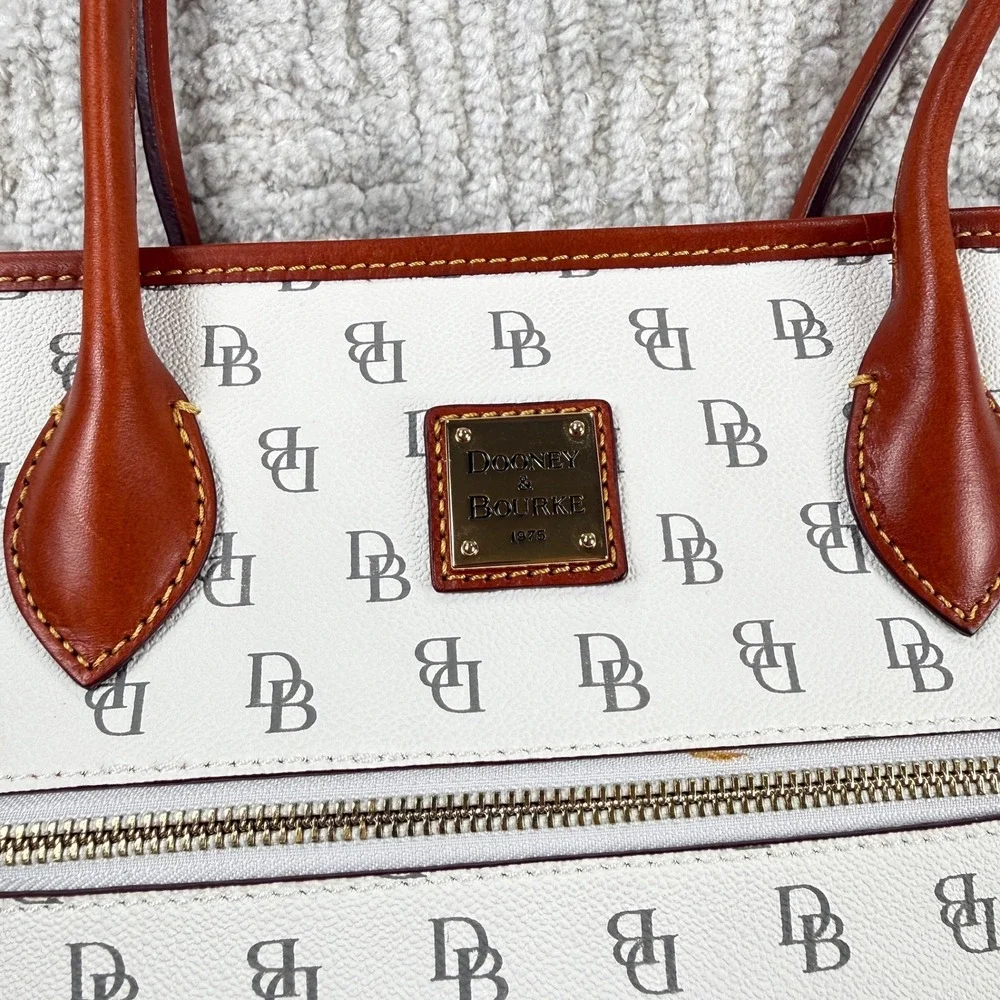 Dooney & Bourke Monogram Tote Bag Medium White DB Shoulder Bag Gretta Preppy